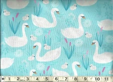 Timeless Treasures ~ White Swans on Aqua Blue ~ 100% Cotton Quilt Sew Fabric BTY