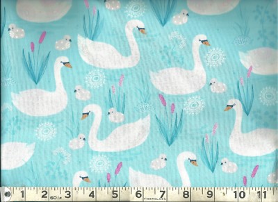 Timeless Treasures ~ White Swans on Aqua Blue ~ 100% Cotton Quilt Sew Fabric BTY