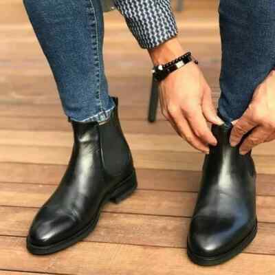 Handmade Mens black leather chelsea boots, Men ankle boots