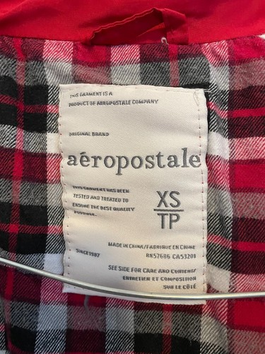 Chaleco acolchado Aeropostale XS rojo a cuadros de franela sin mangas cremallera cierre a presión sin capucha - Imagen 7 de 7