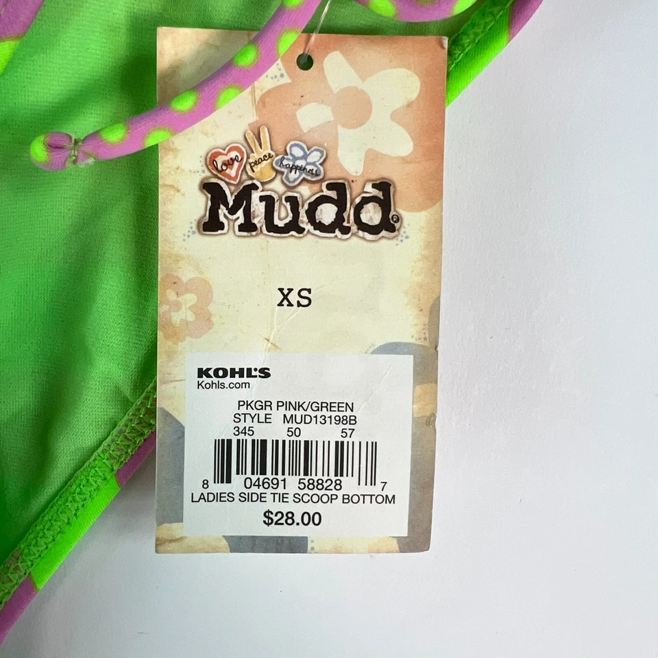 Nuevo MUDD Mujer Corbata Lateral Traje de Baño Hipster Verde Rosa Bikini Parte Inferior Talla XS Foto 2 de 4