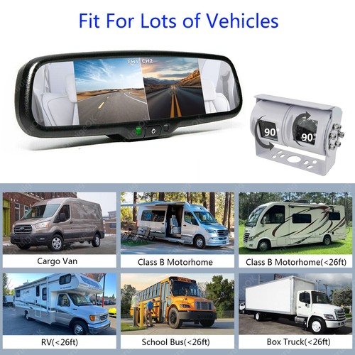Cámara de marcha atrás de doble lente y kit de monitor de espejo de pantalla dividida para camioneta comercial - Imagen 3 de 23
