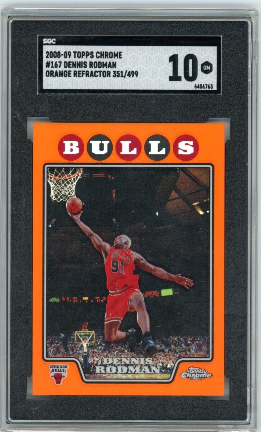 2008 Topps Chrome Dennis Rodman Orange Refractor #'d 351/499 SGC 10 Pop 3 Bulls
