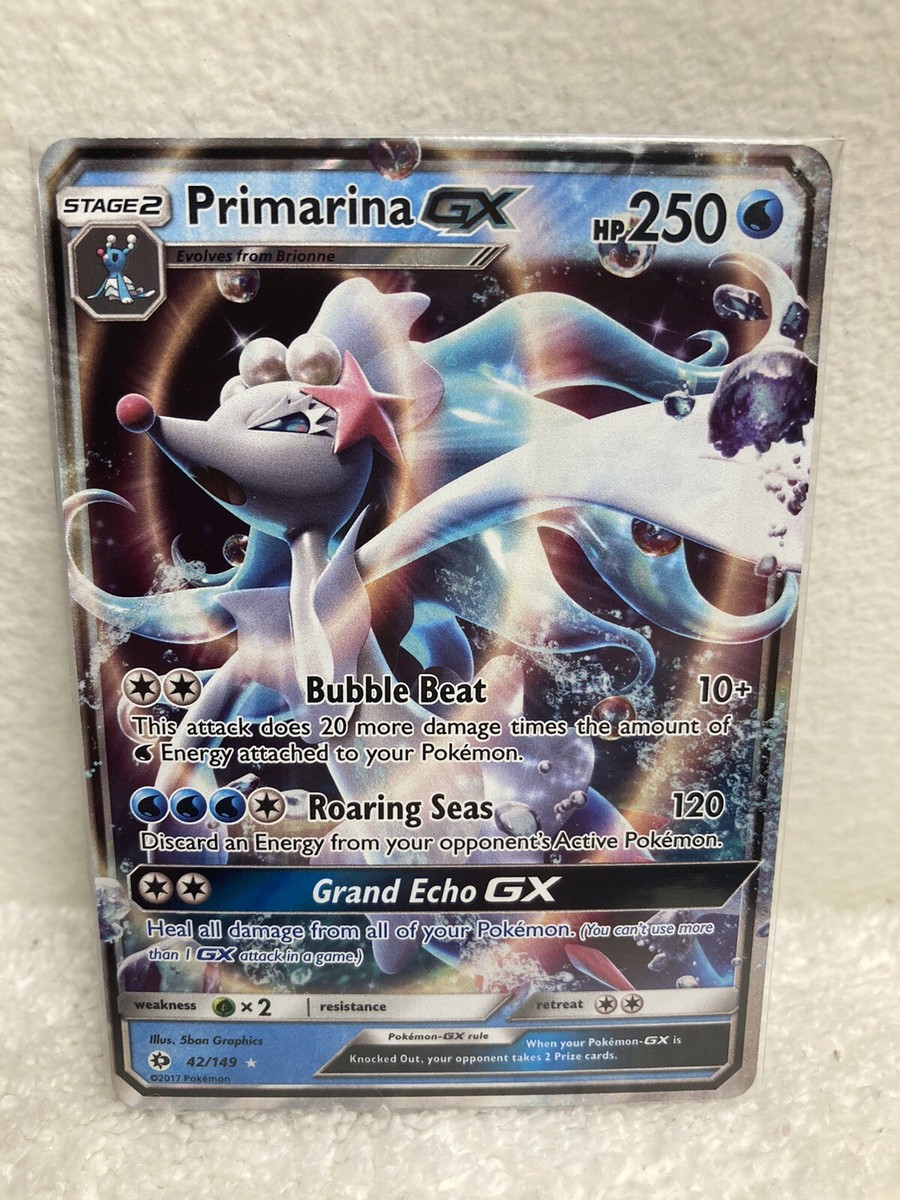 Primarina GX 42/149 Pokmon Sun & Moon Base Ultra Rare Holo TCG Trading Card