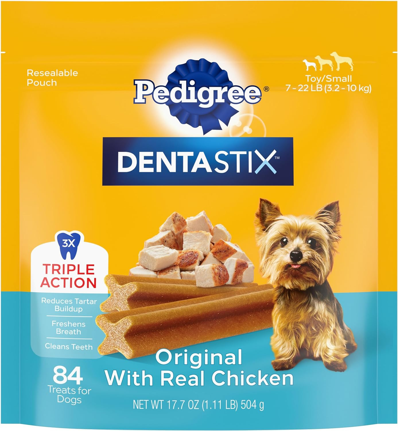 DENTASTIX Toy/Small Dog Dental Treats Original Flavor, 1.11 Lb. Pack (84 Treats)