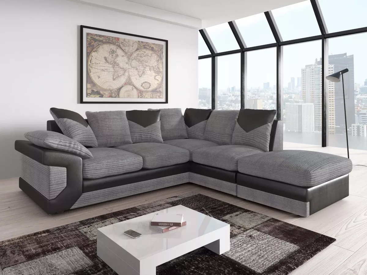 Black Grey Dino Large Corner Sofa