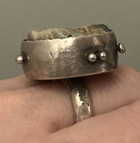 Vintage custom-made green Kyanite Gemstone Sterling Silver Heavy Ring Size 8 - Picture 5 of 21