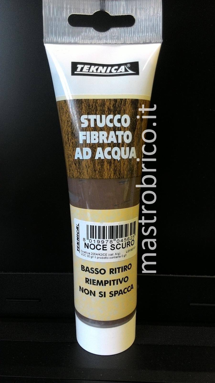 Stucco Fibrato ad acqua per legno NOCE SCURO 250g - basso ritiro riempitivo