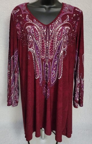 Effortless Style by Citiknits Womens Shirt Top Size M Medium Green White Paisley