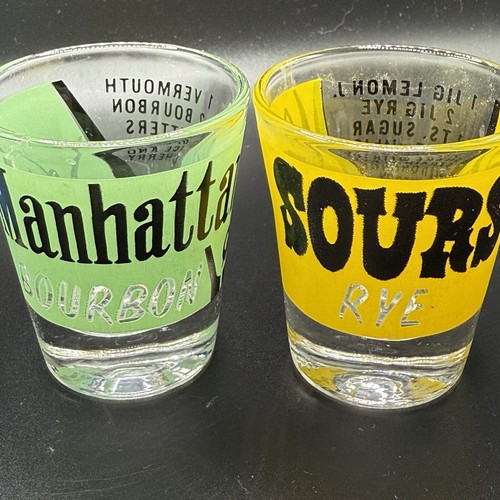 MCM Vintage Set 4 Cocktail Recipe Shot Glasses Manhattan Sour Martini Daiquiri - Picture 8 of 9