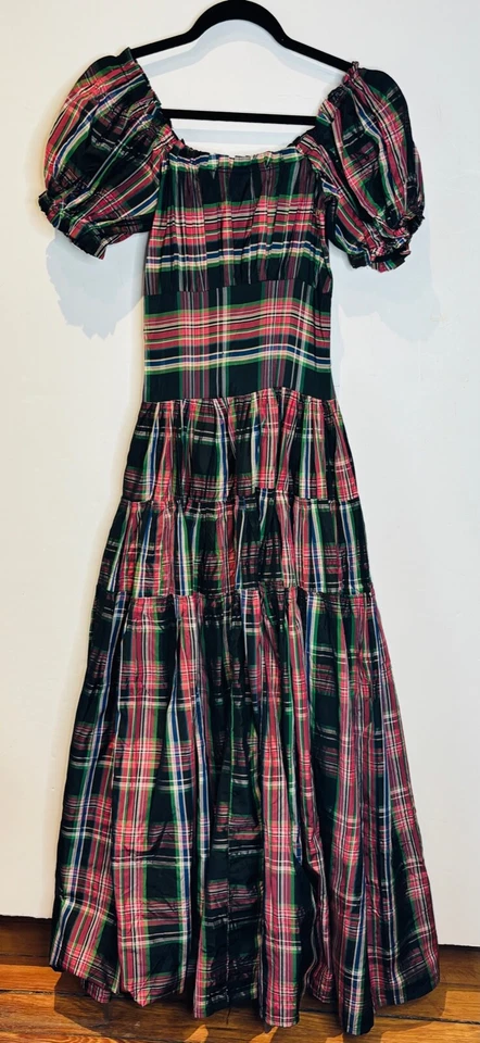 DE COLECCIÓN AÑOS 40 TOP CAMPESINO INSPIRACIÓN MEXICANA VESTIDO MAXI FALDA ESCALONADA TAFETÁN A CUADROS*XXS/XS Foto 4 de 4