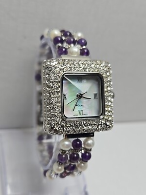 Womens Mother Of Pearl Watch 27mm Silver Tone Bling Faux  display picture 1