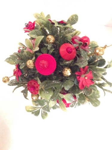 Christmas VTG Button Bouquet/Drum-Country Farmhouse Shabby Prim Musical Decor - Picture 2 of 5