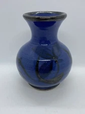 Vintage St.Andrews Pottery Vase Blue Stoneware Glazed Decorative - 4” Tall “GY”