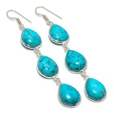 925 Sterling Silver Solid Turquoise Gemstone Handmade Women Earrings