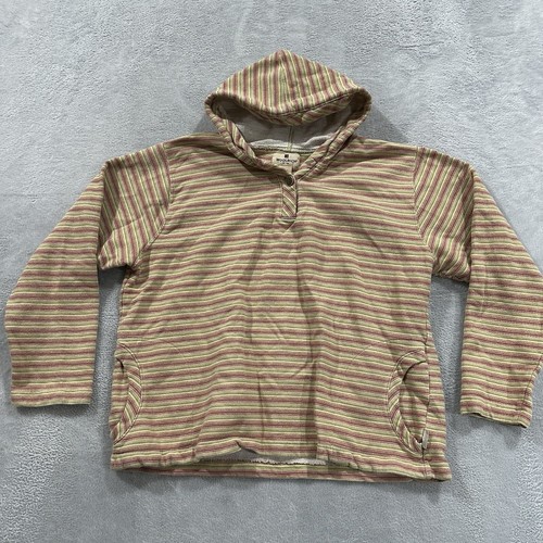 Woolrich Sweatshirt Hoodie Women XL Long Sleeve Striped Green Pink
