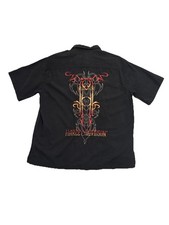 Vintage Harley Davidson Black Silk Blend Button Up Mens Large Tribal Graphic
