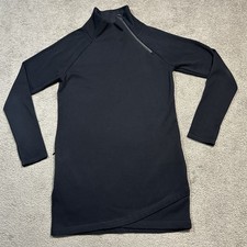 Athleta Cozy Karma Asym Sweatshirt Dress Womens XS Black Mock Neck 1/4 Zip Comfy
