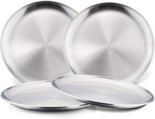 Toddlers Kids 18/8 Stainless Steel Plates, Durable Metal 304 Feeding 8in Dishes