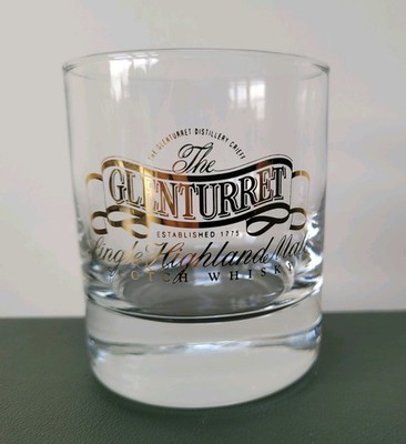 GLENTURRET Single Highland Malt SCOTCH WHISKY Glass Thick Base GOLD Logo