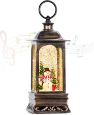 Christmas Snow Globes with Music, Snowman Snow Globe Lantern 6H Timer Lighted