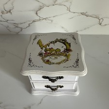 Vintage Holly Hobbie Jewelry Box Image Top Wooden Box White Lined Drawers