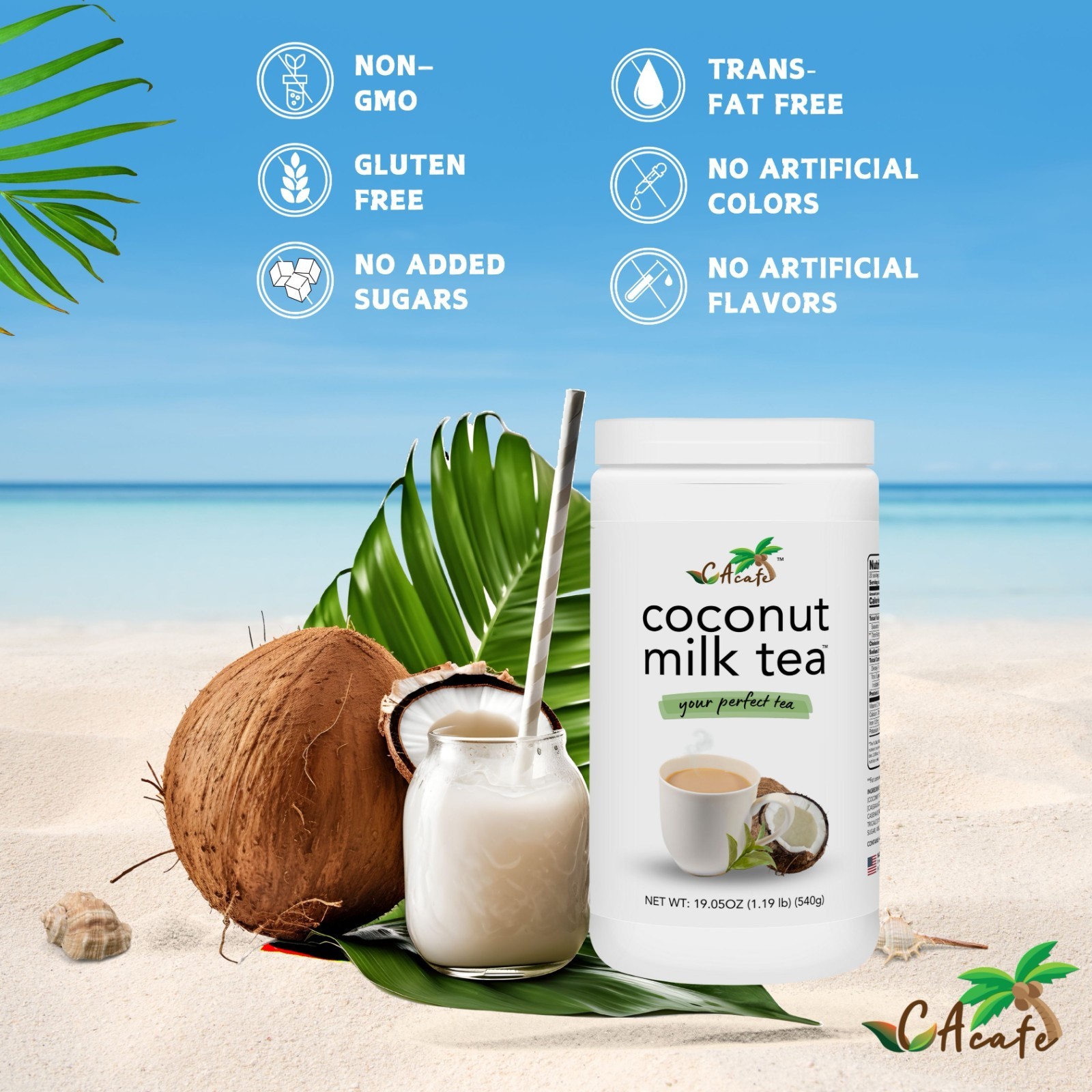 CAcafe Coconut Tea, Green Tea Infused with Coconut 19.05oz