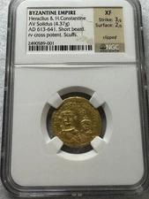 Byzantine Empire Heraclius & H. Constantine AV Solidus (4.37g) NGC- XF AD613-641