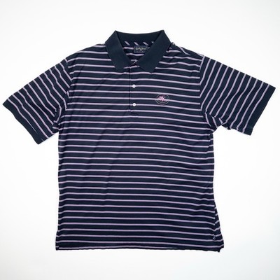Bobby Jones Players L Navy Pink Stripe 100% Cotton Short Sleeve Golf Polo