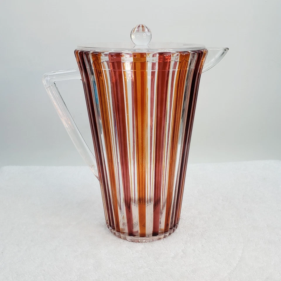 Jarra de diseño de inspiración italiana con tapa 2 cuartos rojo naranja circo rayas Foto 3 de 4