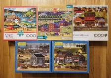 5 COMPLETE Charles Wysocki 1000 Pc Buffalo  Hasbro Puzzles Americana