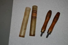 2 VINTAGE LYMAN PRIMER POCKET REAMER TOOLS BOTH LARGE WITH WOODEN HANDLE