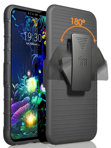 Black Magnet Grip Case Cover Stand + Belt Clip Holster for LG V50 ThinQ (2019) - Picture 1 of 11