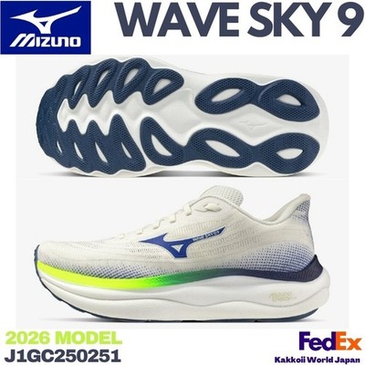 MIZUNO Men's Running Shoes WAVE SKY 9 White /Blue /Yellow J1GC250251 2026 NEW