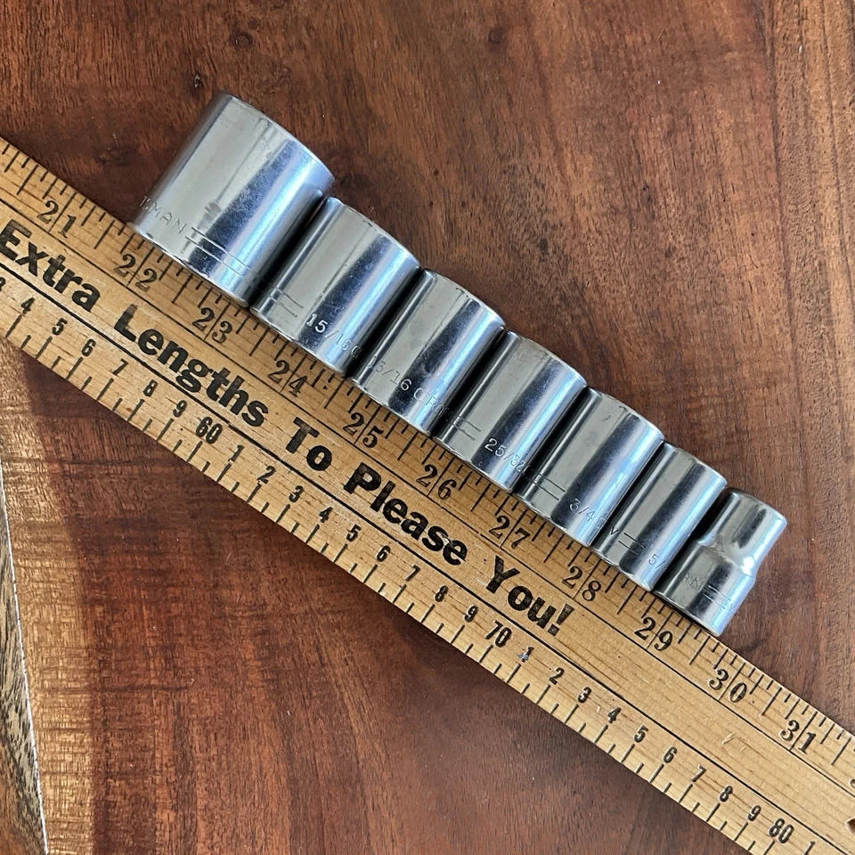 Vintage =V= Series CRAFTSMAN 1/2" Dr. Socket Set 12 Pt SAE 7 Pc 1/2" - 1-1/8" - Image 3 of 3