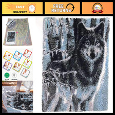 Large Latch Hook Kit for Adults - 3D Snow Wolf Rug Tapestry Yarn Crafts 43x34.5