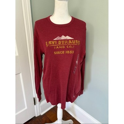 NWT Levi's Maroon Long Sleeve Waffle Knit Graphic Top Large