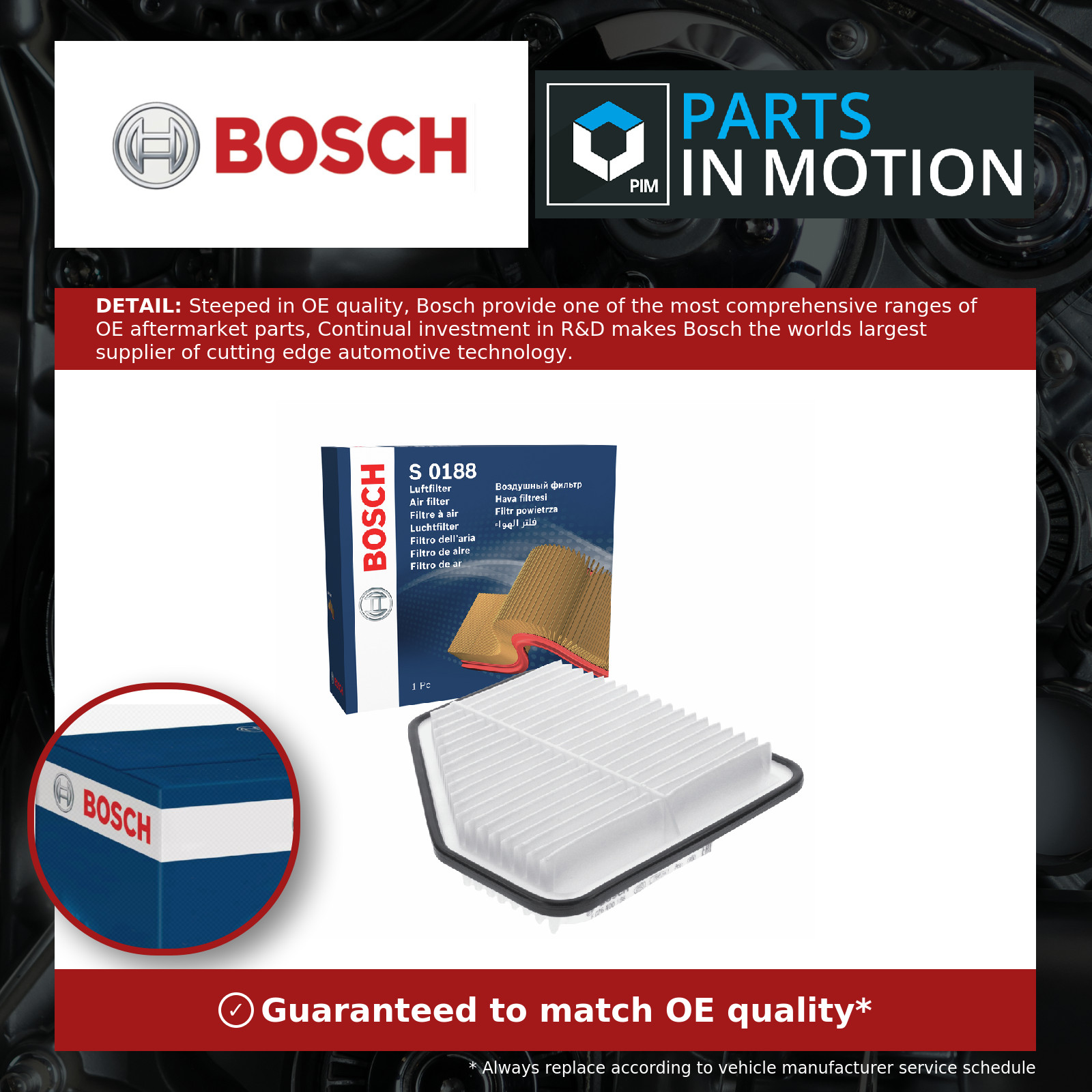 Air Filter F026400188 Bosch 1780131120 17801AD010 A132E6324S S0188 Quality New - Image 8
