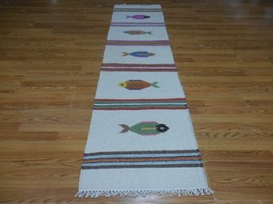Turkish Oushak(Tree Of lfe)  Fish Multicolored Handmade Bohemian Rug 2x8 Ft
