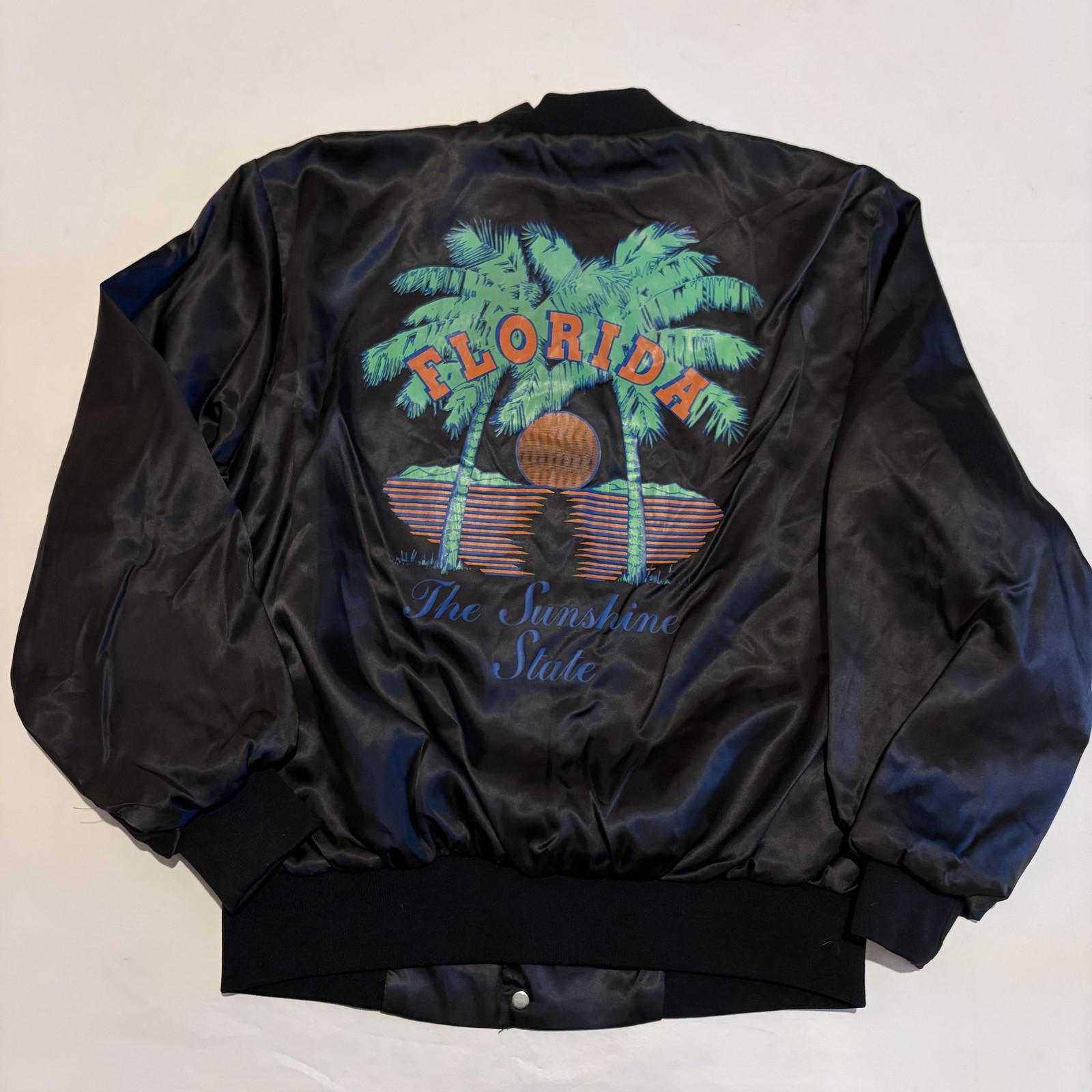 Vintage Front Row Florida Jacket Mens Large Black Satin Vars