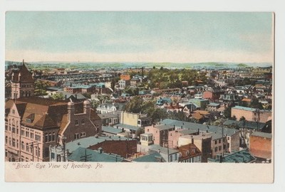 Bird's Eye View READING PA Aerial Ornate Civic Landmark Foreground Postcard UB