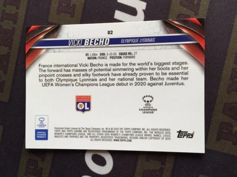 2024 Topps Chrome Sapphire Vicki Becho Red 1/5 = 1/1 France Olympique Lyonnais - Image 2 of 2