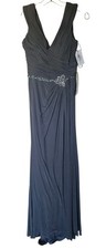 Alyce Paris Black Label Gown Size 6 Charcoal Gray Ruched Beaded Formal Mother...