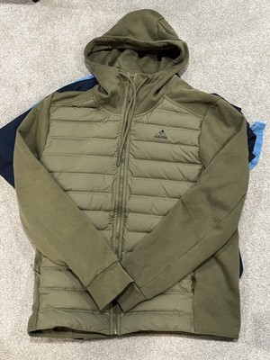 Adidas Varilite Hybrid Down Jacket - Insulated Hoodie - Men's GT9199 Olive- Sz M