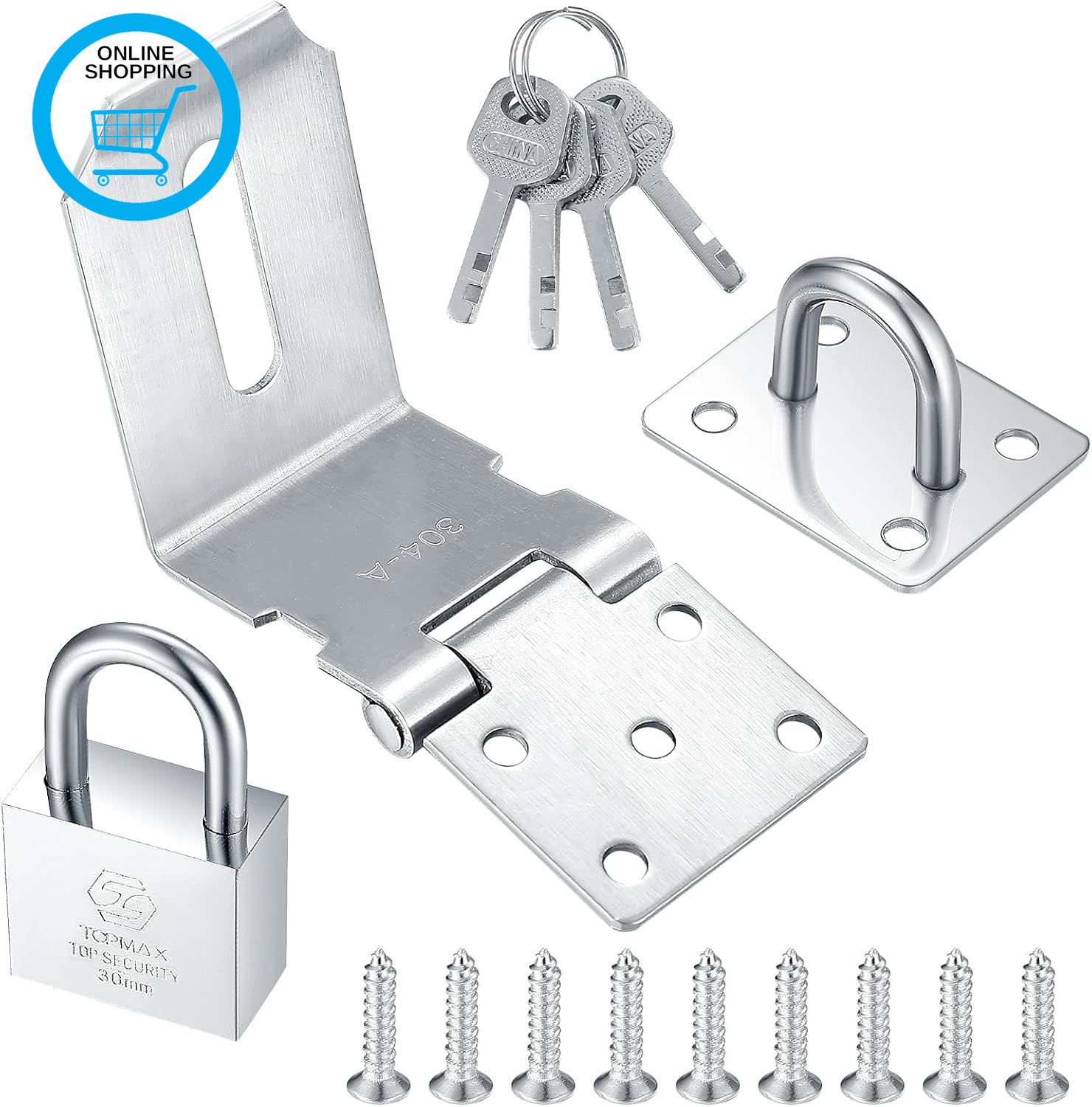 4 Inch 90 Degree Heavy Padlock Hasp, Right Angle Door Clasp Door Lock, Stainless