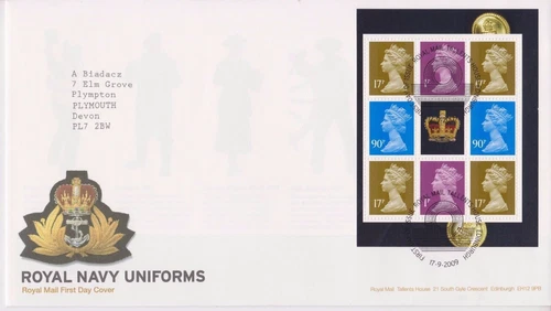 GB ROYAL MAIL FDC COVER 2009 ROYAL NAVY UNIFORMS PRESTIGE PANE TALLENTS PMK