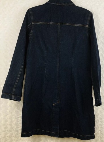 Vintage LA Blues Long Jean Jacket Dark Denim Hidden Buttons Dressy Size M Ladies - Picture 6 of 11