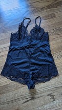 Vtg JCPenney Bodysuit 1980s 90s Teddy Lingerie Romper M 5553 Black Lace RARE