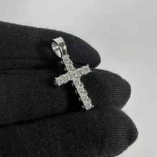 2Ct Round Cut VVS1 Moissanite Cross Only Pendant 14k White Gold Plated