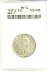 1917-S Type 2 Standing Liberty Quarter : ANACS AU50
